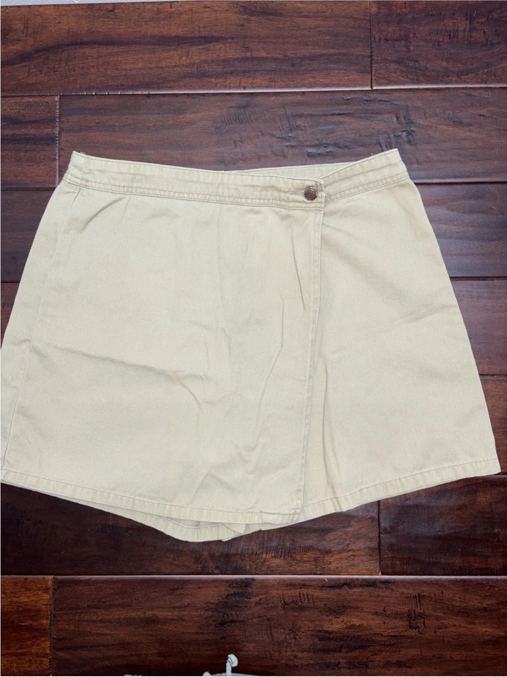 Vintage 90s Y2K Route 66 Denim Carpenter Wrap Skort Size 15/16 KHAKI Back Pocket